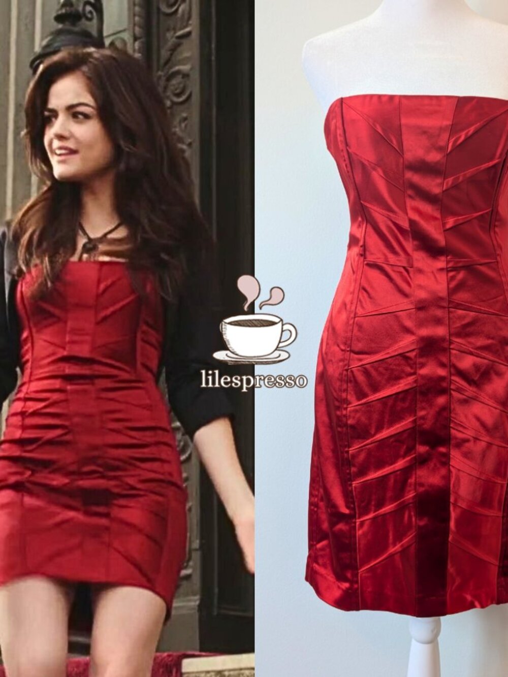 bebe strapless red dress ASO aria montgomery pretty little liars *FLAWED* medium